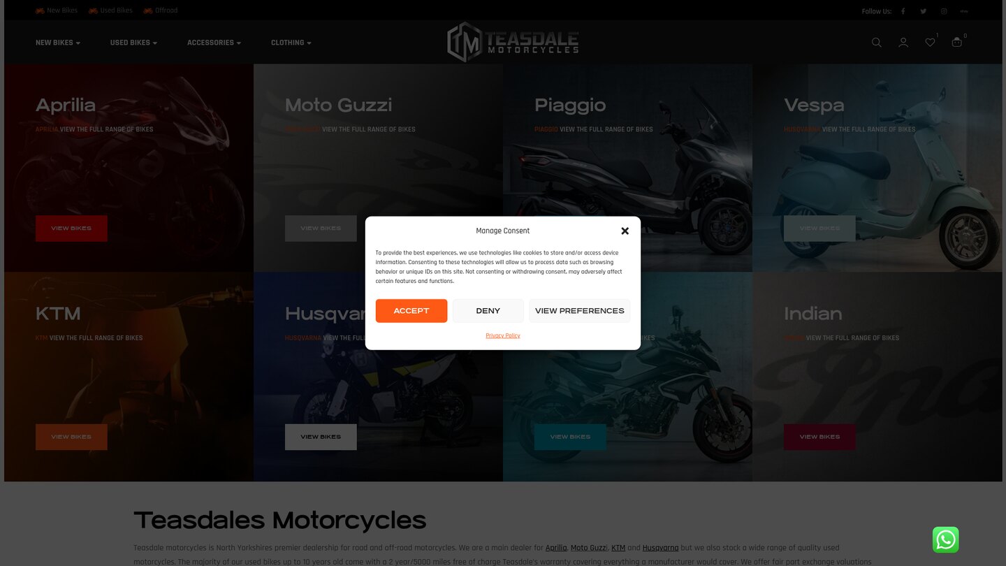 Homepage screenshot for Teasdale Motorcycles